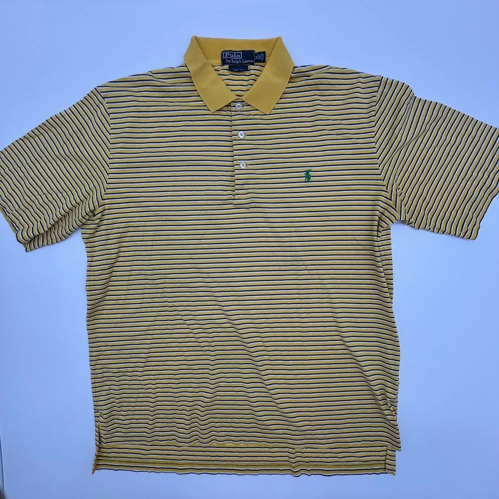 Polo Ralph Lauren Golf Fit Striped Polo Shirt Mens Size M Yellow Navy White‎